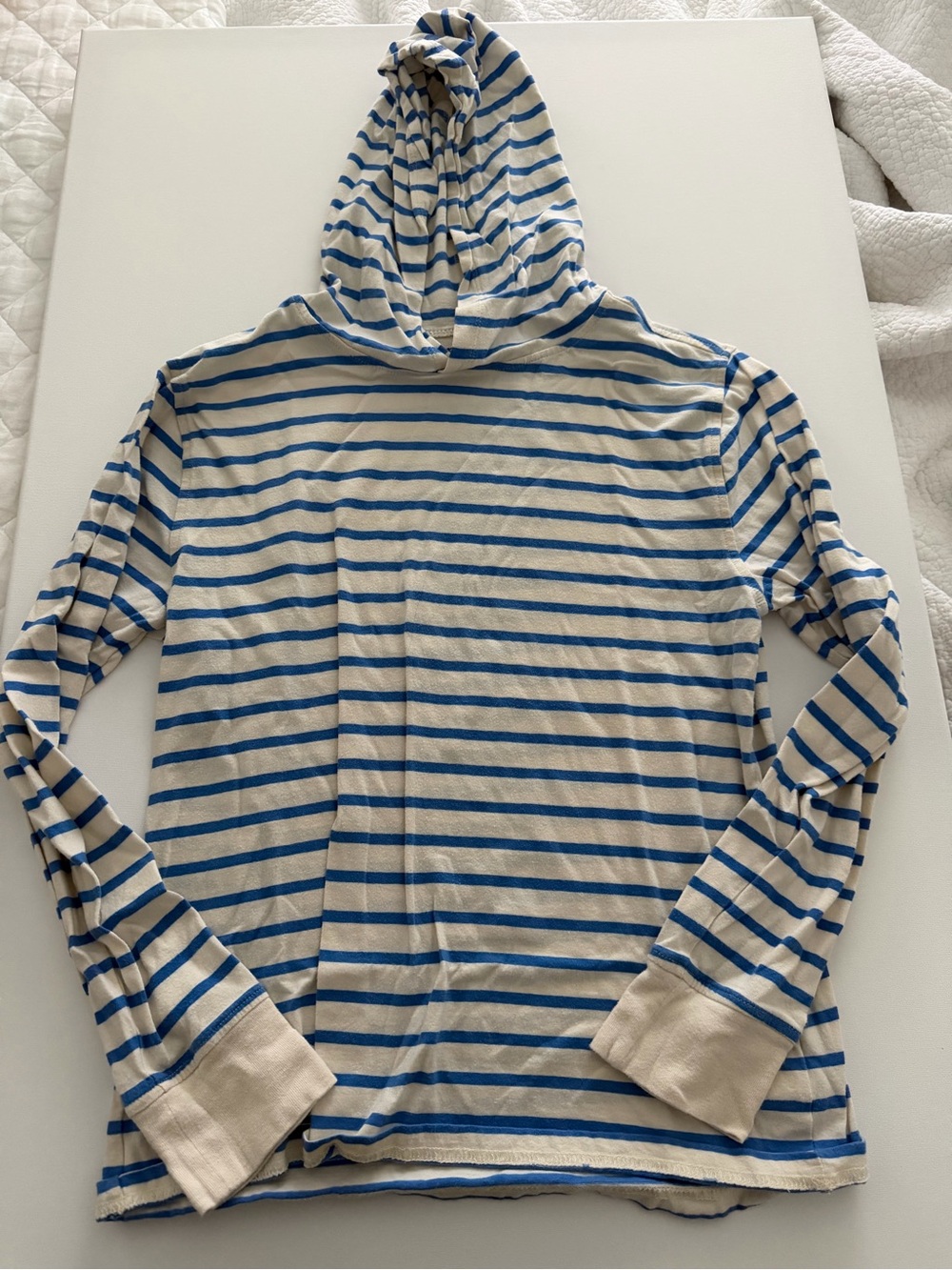 Crewcuts Blue & Cream Striped Hooded Top